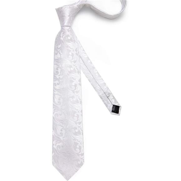 Mens Tie Set Silk Solid Paisley Necktie & Pocket Square Cufflinks Classic Formal - Picture 4 of 7